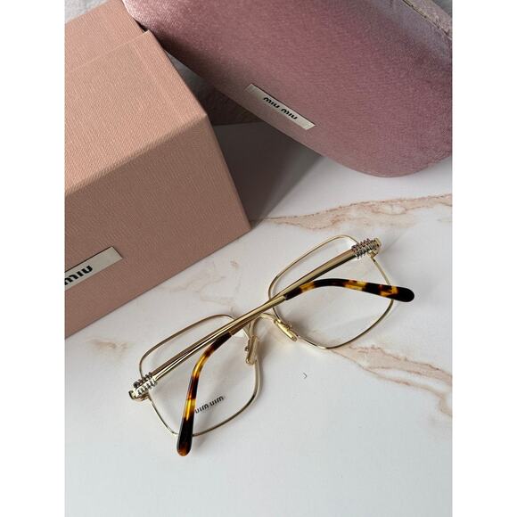 NEW Miu Miu M51YV Gold Square Logo Metal Eyeglasses Frames